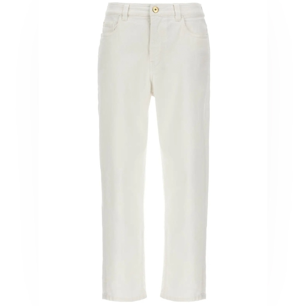 Brunello Cucinelli White Kick Flare & Wide Hem Italian Premium Jeans, Size 8